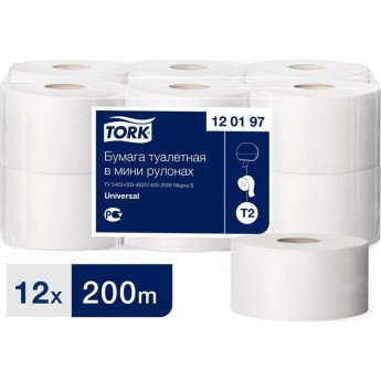 Бумага туалетная TORK T2 UNIVERSAL, 1 слой, 12 рул/уп, 200 м, белый